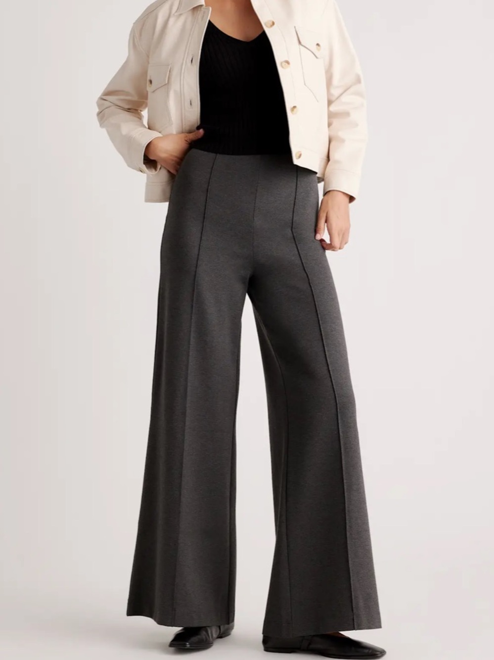 Quince Ultra Stretch Ponte Super Wide Leg Pant Charcoal Medium 32” Inseam Office